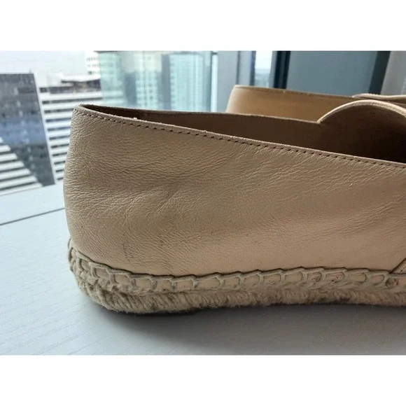 Chanel CC Espadrilles Beige Black Cap Toe Leather Flats Size 39 Lambskin - Picture 10 of 16